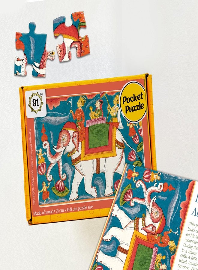 91Knots-Indra's Airavata-Divine Elephant Wooden Jigsaw Puzzle (140 Pieces) for Adults and Kids-Beautiful Indian Artwork Puzzle | New Year Gifts | Brain Booster Games & Toys for Above 5+ Years - Image 1